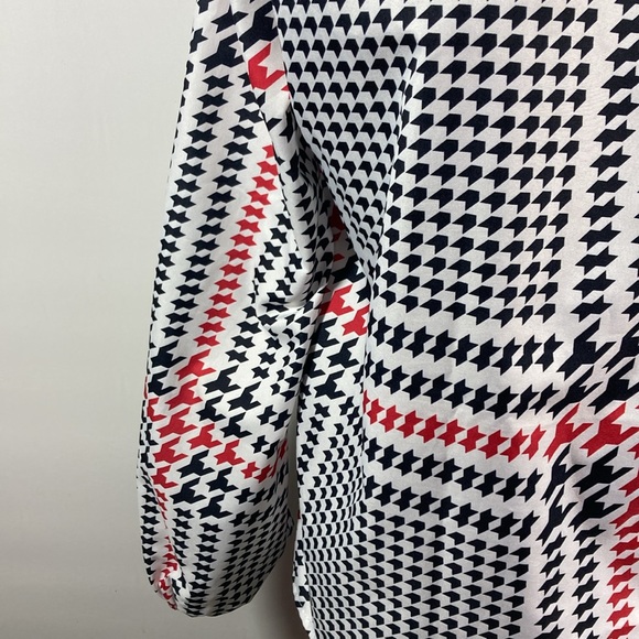 Black Red White Top/Blouse High Elastic Neck Long Sleeves Women Size Large - Picture 4 of 9